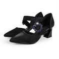 thumbnail image 4 of Fesfesfes Women Heels Fashion Women Pointed Toe Rhinestone Buckle High Heels Pointed Toe Hollow Cloth Thick Heel Shoes 5.5(36), 4 of 9