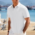 thumbnail image 6 of Gaukiv Men's Shirts Textured Knit Short Sleeve Collared Tops Summer Business Blouses White L, 6 of 9