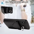thumbnail image 5 of for iPhone XS Max PU Leather Back + TPU Frame Rugged Case, Classic 360 Rotating Ring Kickstand Card Slots Shoulder Strap Drop Protective Slim Fit Shockproof Phone Case Cover, Black, 5 of 12