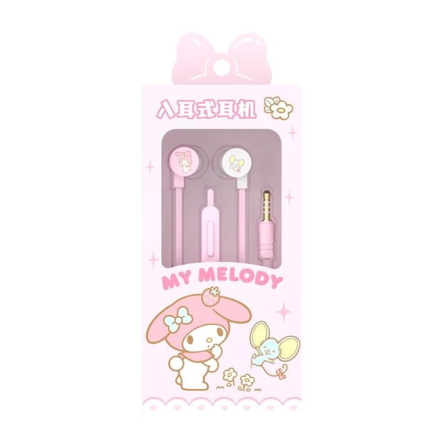 Sanrio Cinnamoroll-auriculares con cable para colgar en la oreja, auriculares de música Kuromi, Pochacco, juegos Kawaii, auriculares deportivos, regalos My Melody Girl