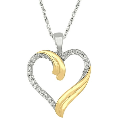 1/5 Carat T.W. Diamond 10kt Two-Tone Gold Ribbon Heart Pendant