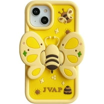 Yellow Bee Phone Case Compatible with iPhone 12 Pro, Cute 3D Korea Dopamine Cartoon Bee Case with Bee Wings Folding Stand Shockproof Silicone Soft Case-02