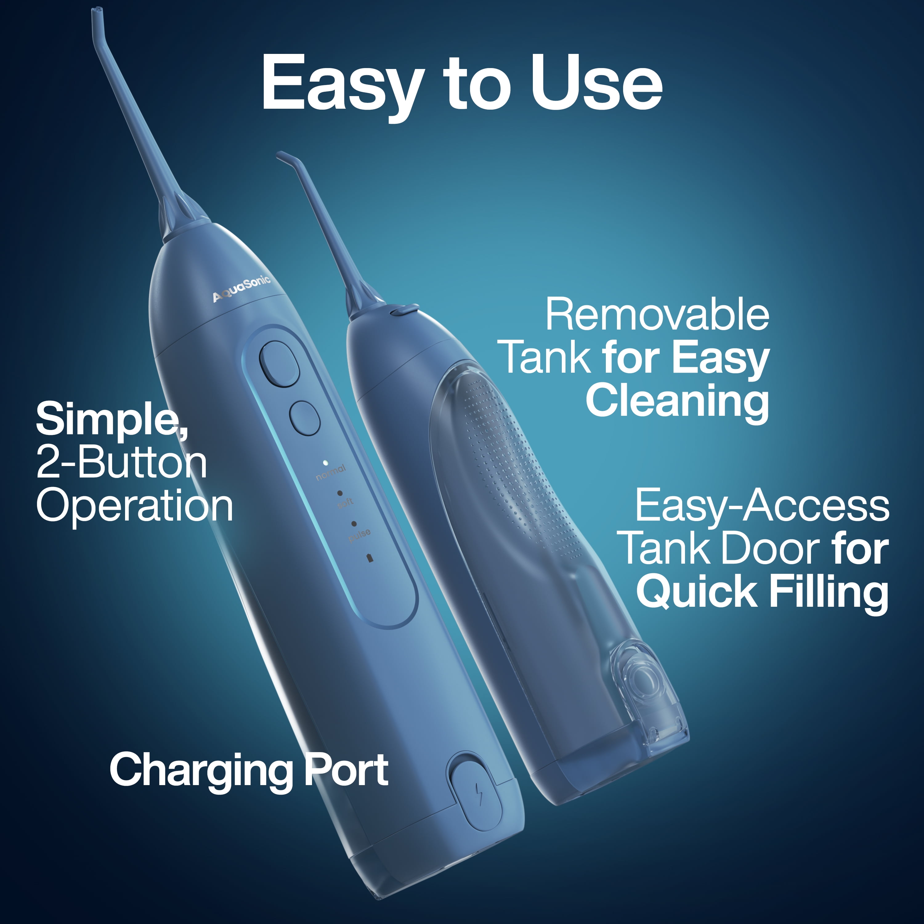 AquaSonic Icon Electric Water Flosser - 150ml Tank, Cordless Rechargeable, Waterproof, Portable Oral Irrigator - Navy