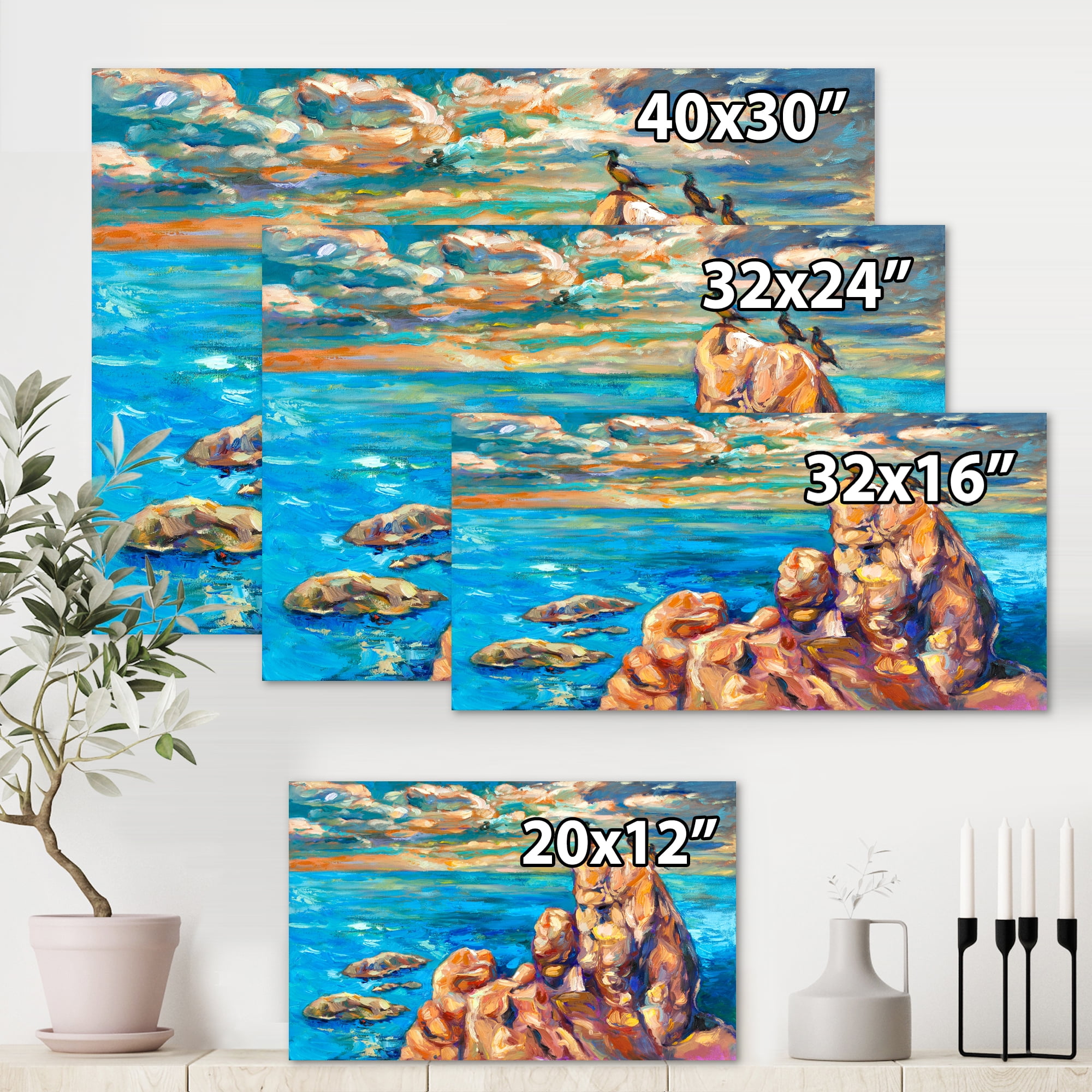 Designart ' The Blue Ocean By Rocky Cliffs I ' Nautical & Coastal Canvas Wall Art Print