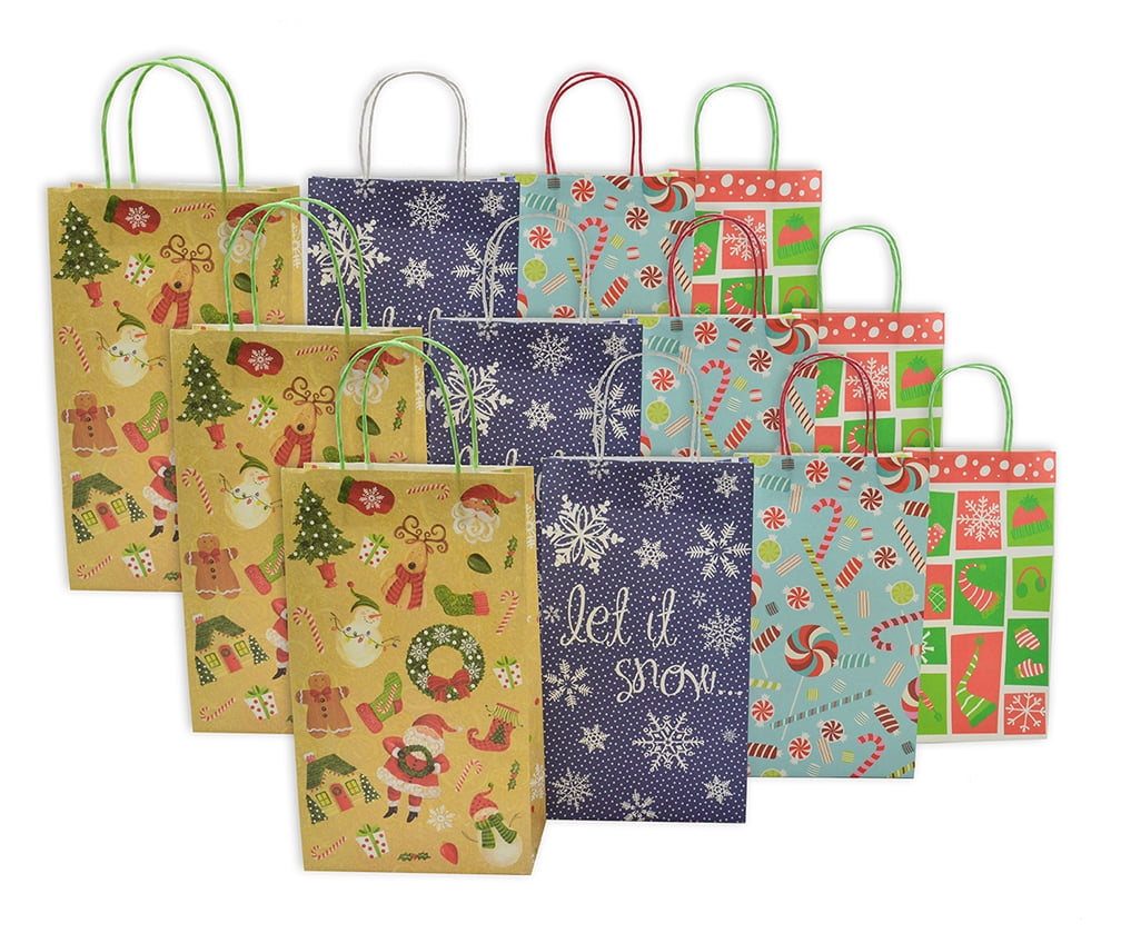 Madison Let it Snow Medium Kraft Paper Multi-color Christmas Gift Bags ...