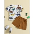 thumbnail image 3 of Wassery Infant Baby Boys Summer Clothes 3 12 18 24 Months Newborn Boys Outfits Colorful Dinosaur Print Crew Neck Short Sleeve T-Shirts and Elastic Waist Shorts 2Pcs Set, 3 of 9