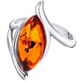 thumbnail image 3 of PEORA Genuine Baltic Amber Ring for Women in Sterling Silver, Rich Cognac Color, Marquise Shape Elliptical Solitaire, Comfort Fit, Size 6, 100% Natural from Baltic Region, 3 of 5