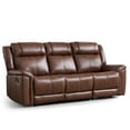 thumbnail image 3 of Ebello Faux Leather Manual Reclining Sofa, Mid-Century Modern 3-Seater Couch with Padded Headrest and Armrest for Living Room, Home Theater, Brown, 3 of 10