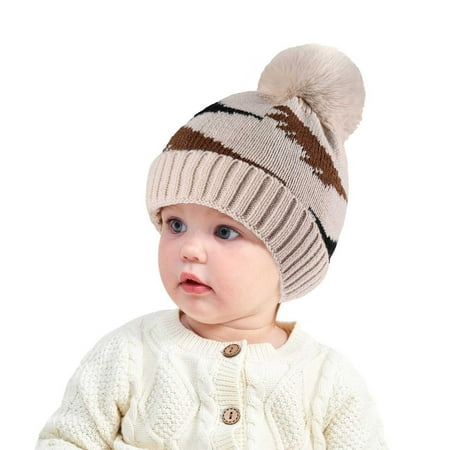 

BIZIZA Baby Hats Toddler Warm Caps Pompom Cute Beanie Cartoon Print for 6M-4Y Child Khaki One Size