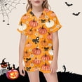 thumbnail image 2 of Shadoumai Satin Halloween Pajamas for Button Top Pumpkin Print Short Sleeved Button Top Fashion Home Clothes 2 Piece Summer Loungewear Nightwear Outfits, 2 of 4