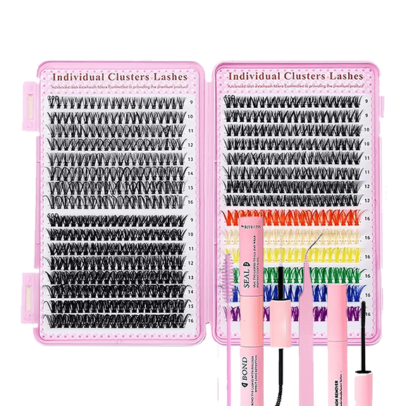 Cluster Lash Extension Kit for Beginners 600 Pcs, 9–16mm D Curl 30D 40D 50D, Diy Fake Eyelashes with Lash Tray & Applicator,