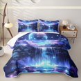 thumbnail image 2 of Homewish Blue Galaxy Twin Quilt Set for Kids Girls, Stars Moon Waterfall Twin Coverlet Set, 2-Piece 1 Bedspread and 1 Pillowcase, 2 of 7