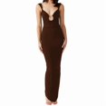 thumbnail image 2 of Women Backless Dress V Neck Sleeveless Open Back Split Maxi Dress Party Cocktail Brown S, 2 of 6