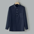 thumbnail image 6 of Fall Shirts for Men Baggy Cotton Linen Solid Pocket Long Sleeve Turn-down Collar T-Shirts Tops Blouses, 6 of 9