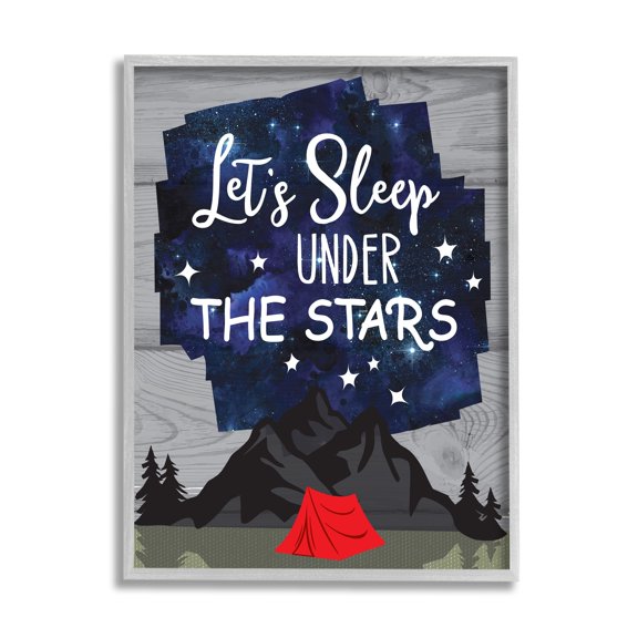 Stupell Industries Sleep Under the Stars Mountain Camping Tent Grain Pattern Framed Wall Art, 11 x 14, Design by Linda Birtel