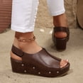 thumbnail image 4 of Rokment Vintage Platform Wedge Gladiator Sandals for Women Summer Fashion Casual Studded Leather Open Toe Chunky High Heels Dressy Sandals with Adjustable Back Straps Brown Size 8.5, 4 of 6