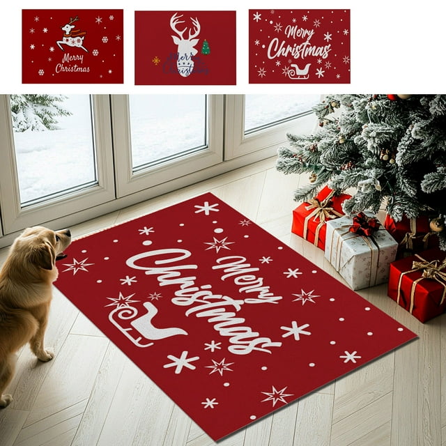 Bowayaoa Christmas Floor Mat Absorbent Door Mat for Entryway, Non Slip Kitchen Rug, Holiday Home Decor Polyester Mat for Living Room