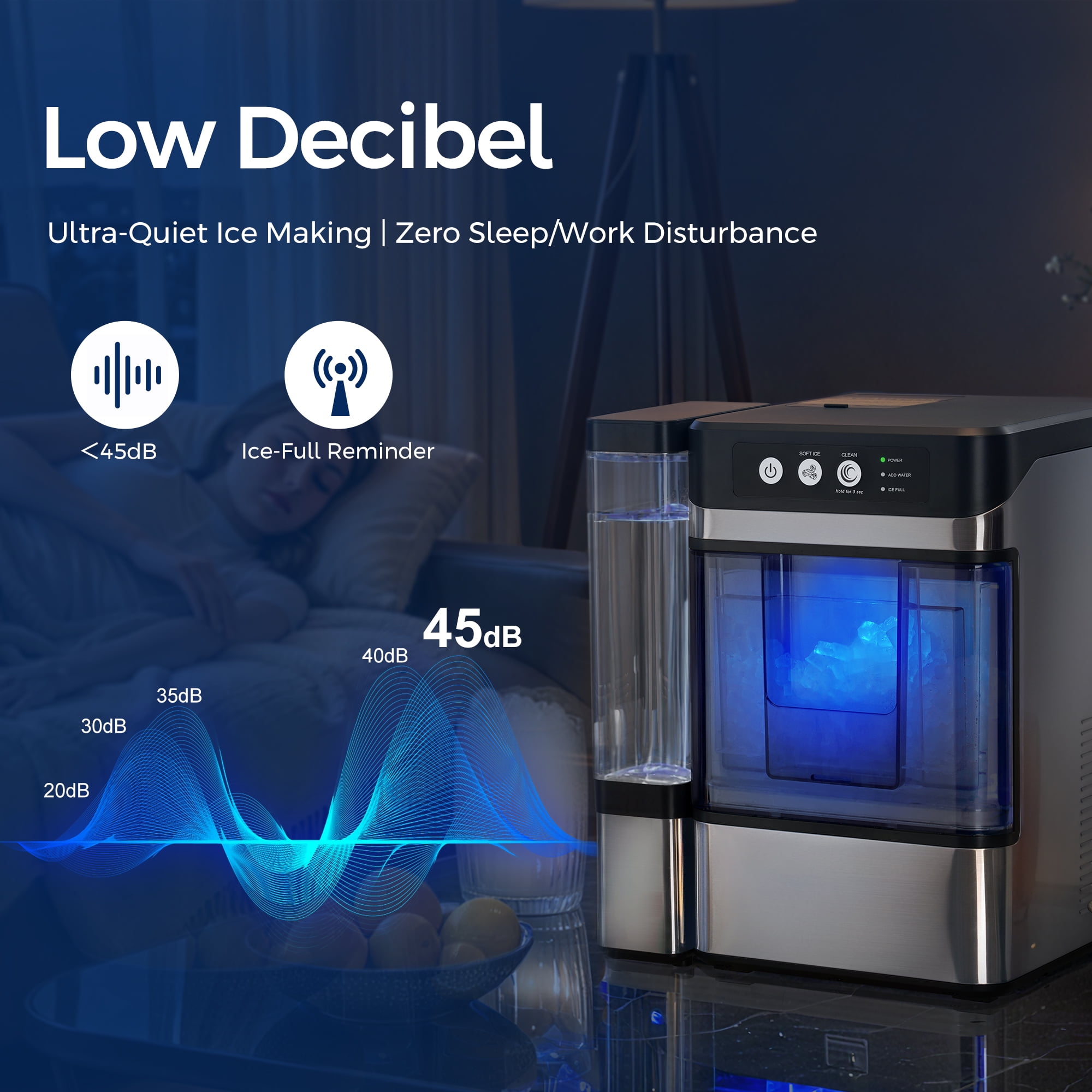 Nugget Ice Maker Countertop with 0.8Gal Removable Tank, 41Lbs/24H, One-Touch Fast Ice in 6 Mins, Self-Cleaning & Ultra Quiet for Home/Office/Party