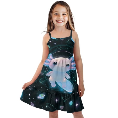 Uourmeti Blue Axolotl Dress for Girls 3-14y Summer Spring Sleeveless Cami Dresses for Girls Cute A Line Swing Dress School Play Twirl Sundress Axolotl Clothes