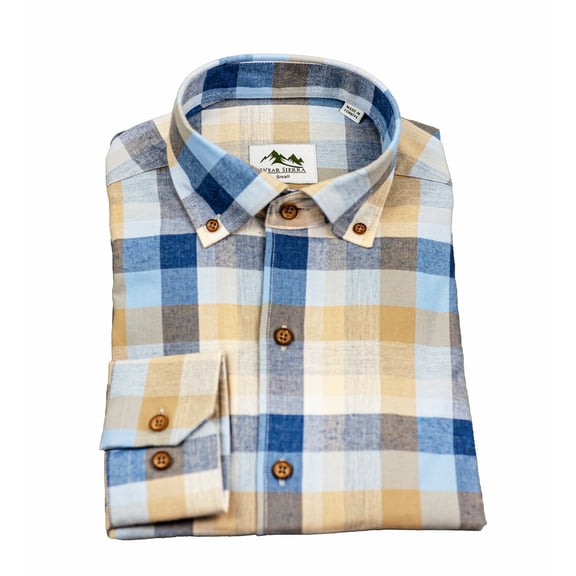 Wear Sierra Top Shelf Cotton Long Sleeve Button Down Shirts in Blue Plaid, Soft Combed Cotton Shirt