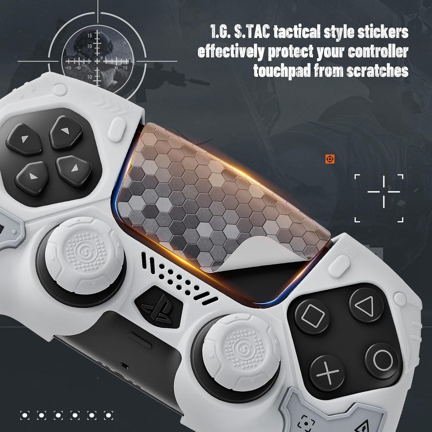 G.S.TAC PS5 Skin Silicone Protective Case + Thumb Grips + Stickers for PlayStation5 Controller White