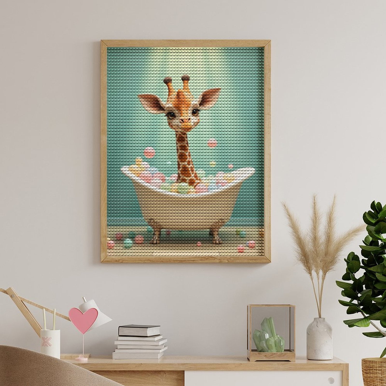 Diamond Art Kits for Adults, Adorable Giraffe Bath Time Fun 5D Diamond Painting Kits for Adults Beginners, DIY Full Drill Diamond Painting, Gem Art and Crafts 12x16