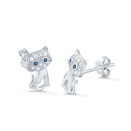 Silver Close Out - Sterling Silver Cz Cat Stud Earrings - 9mm - Walmart ...
