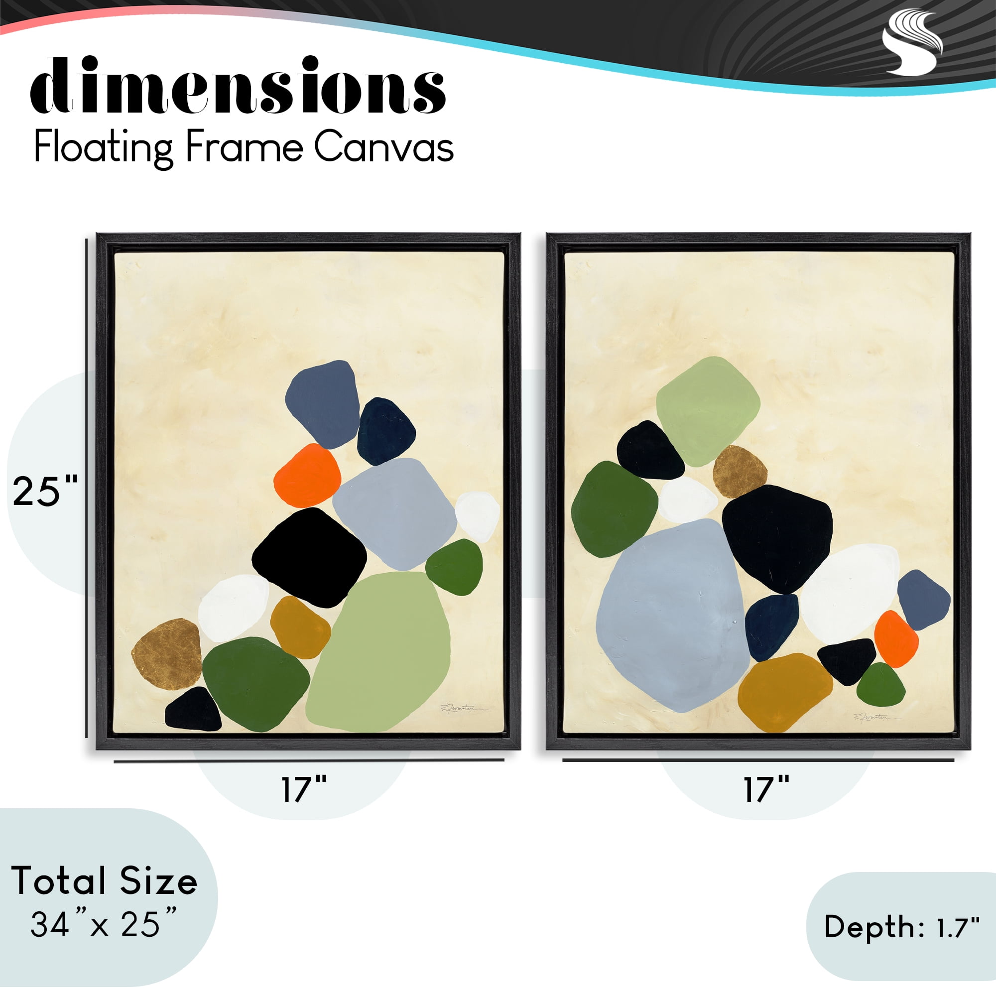 Stupell Industries Curved Clusters of Pebbles 2 Piece Black Framed Floater Canvas Set, design by Ruth Fromstein