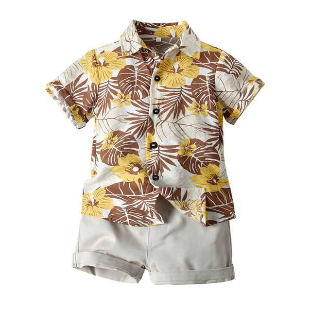 Kids Boy Outfits Set Gold Short Sleeve Button Down Shirt & Shorts Set Newborn Boy Summer Clothes 4-5 Years Boy Clothes Summer
