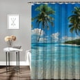 thumbnail image 2 of Orinice  Beach Shower Curtain Blue Ocean Fabric Bathroom Curtain Set Nature Tropical Palm Tree Polyester Bath Curtains with Hooks Washable Waterproof   60x72, 2 of 7