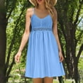 thumbnail image 2 of Boho Dresses For Women Beach Fashion Casual Loose A-Line V-Neck Sleeveless Spaghetti Straps Solid Color Mini Flowy Sundress Blue, 2 of 9