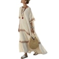 thumbnail image 5 of IFNWSV Robes Grande Taille, Robe Longue Ample à Rayures à Manches Mi-Longues et Col en V avec Poche Style Mode Décontracté, Robes d'Été pour Femmes Rouge 2TG, 5 of 5