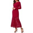 thumbnail image 2 of INSPIRE CHIC Women's Lace Dress Formal Fishtail Boat Neck Long Sleeve Wedding Guest Evening Dress S Burgundy, 2 of 6