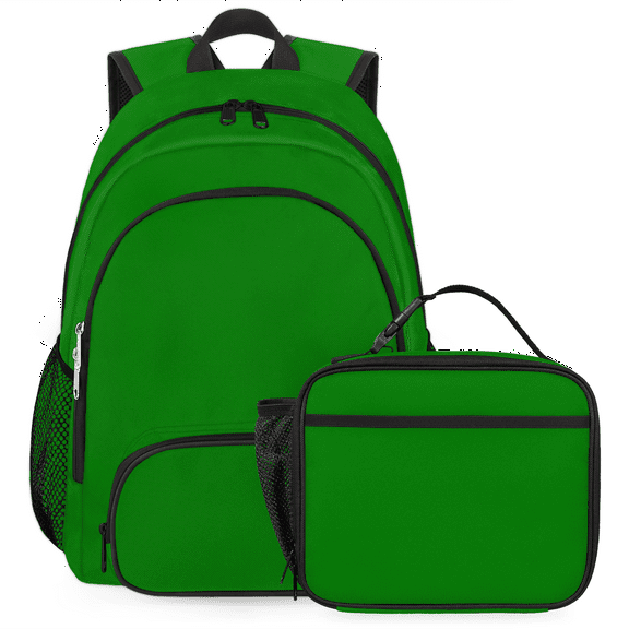 Herdesigns Green Large Backpack Set with Lunch Box Lightweight Water Resistant Travel Laptop Backpacks Casual Daypacks for Women Men