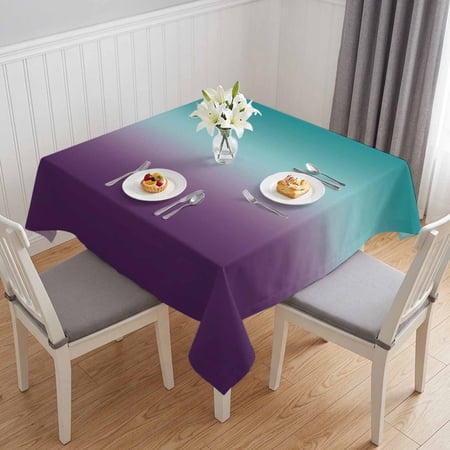 Teal Purple Ombre Table Cloth Waterproof Tablecloths Turquoise Gradient Modern Abstract Art Tablecloth Dining Table Cover for Kitchen Party Tabletop Outdoor Square Tablecloth 54x54 Inch