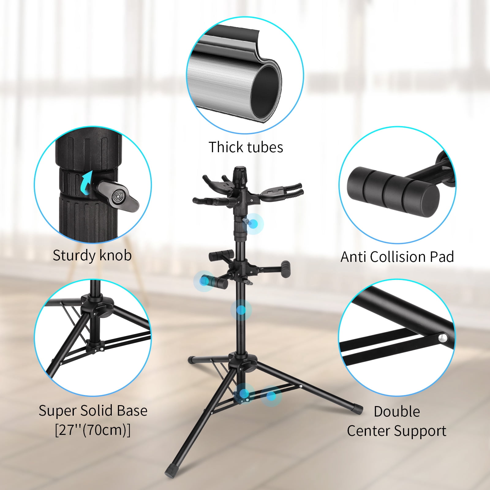 GUITTO Triple Guitar Stand, Heavy Duty 3 Guitar Holder with Auto Lock 99lbs Capacity
