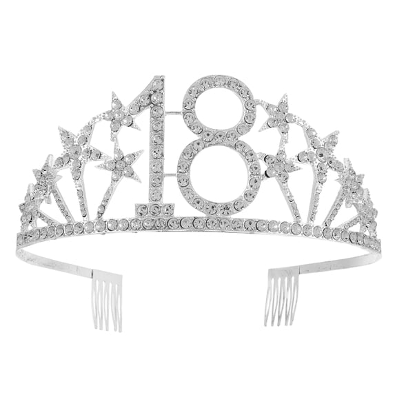 LOLIPPYY Elegant Plated Silver Numbered Birthday Crown Made from Metal and Rhinestones for Party Use