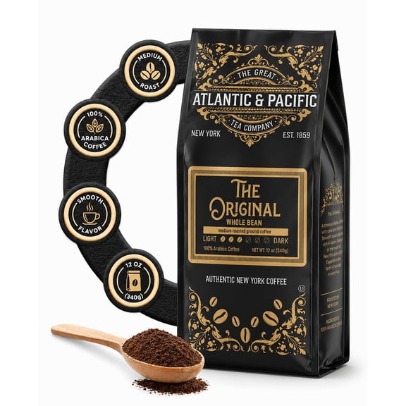 A&P The Original Medium Roast Whole Bean Coffee, 12 oz, 1 Pack, 100% Arabica, Classic Blend for Everyday Brewing