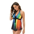 thumbnail image 3 of Melyum Womens Plus Size Two Piece Tankini V Neck Halter Swimsuits Loose Hem Backless Swimwear Colorful Printed Bathing Suits, 3 of 5