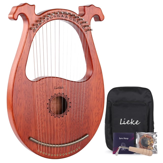 Arpa tipo lira LIEKE, 16 cuerdas de metal, cuerpo de caoba con bolsa y llave