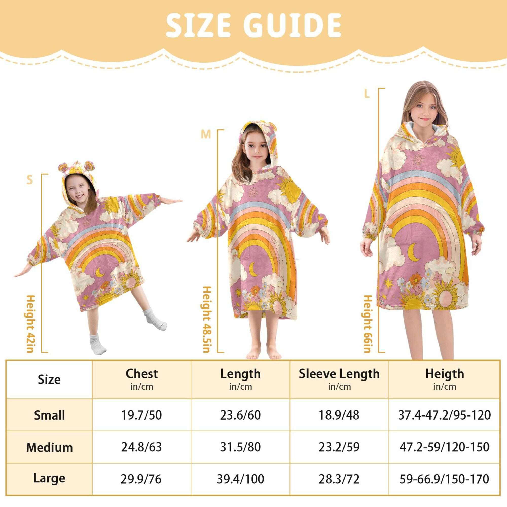 FORMRS Wearable Blanket Hoodie with Sleeves for Kids Cozy Flannel Sweatshirt, Purple Retro Rainbow