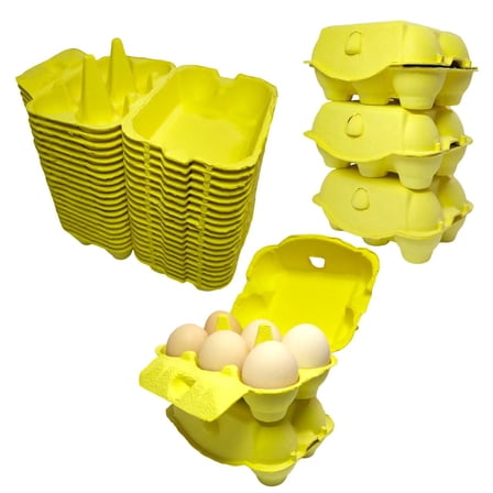 20PCS Reusable Egg Carton 6 Count Bulk Egg Glad Storage Containers for Farm Fresh Eggs Half Dozen Eggs Easter Empty Egg Tray Chicken Egg Basket Organic Eggs Paper Pulp Fiber Egg Cartons (Yellow)