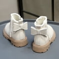 thumbnail image 5 of Huanglei Toddler Girls Leather Ankle Boots Back Bow Pom Side Zip Fall Boots(White), 5 of 5