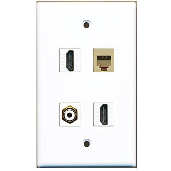 RiteAV - 2 Port HDMI 1 Port RCA White 1 Port Phone RJ11 RJ12 Beige Wall Plate