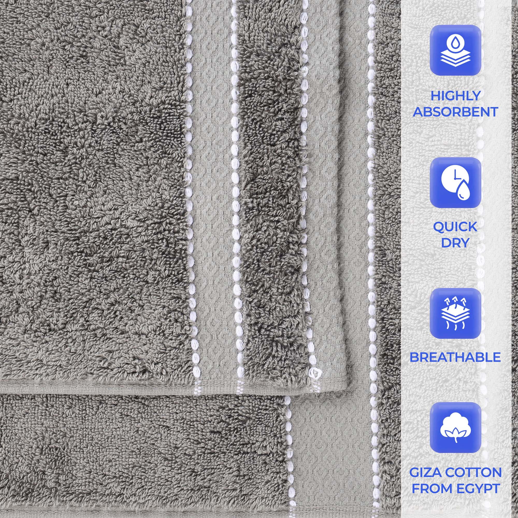 Superior Niles Giza Cotton 12 Piece Washcloth / Face Towel, Egypt Produced Soft Towels, Charcoal