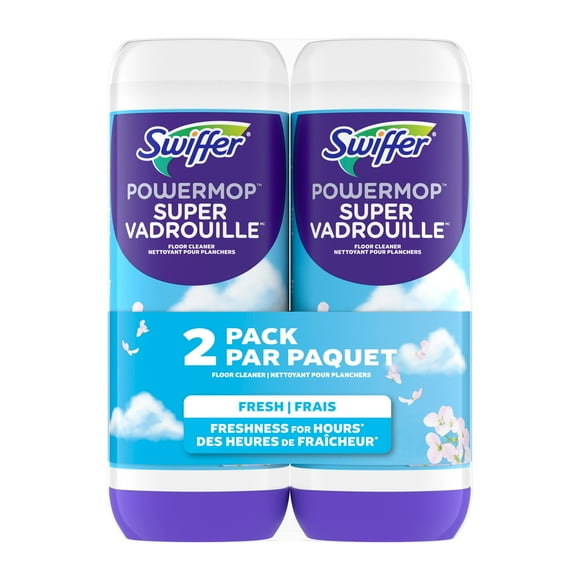 Swiffer Power Mop Refill Solution, Floor Cleaner for Mopping Tile, Vinyl, Laminate, Wood in Home, Bathroom, Kitchen, All Purpose Multi-Surface Solution for Floor Cleaning, Fresh Scent, Pack of 2