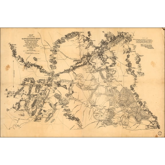 24"x36" Gallery Poster, Map Rappanhannock & Rapid Ann River virginia 1862