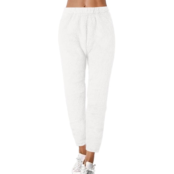 SGMVNU Pajama Pants for Women Winter Warm Fuzzy Loungewear Bottoms Long Soft Comfy Thick Thermal Pajama Pants(White, L)
