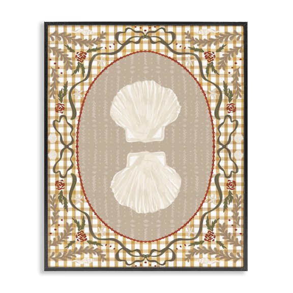 Stupell Industries Vintage Shells on Gingham Black Framed Giclee Art, design by Vero Illustrates