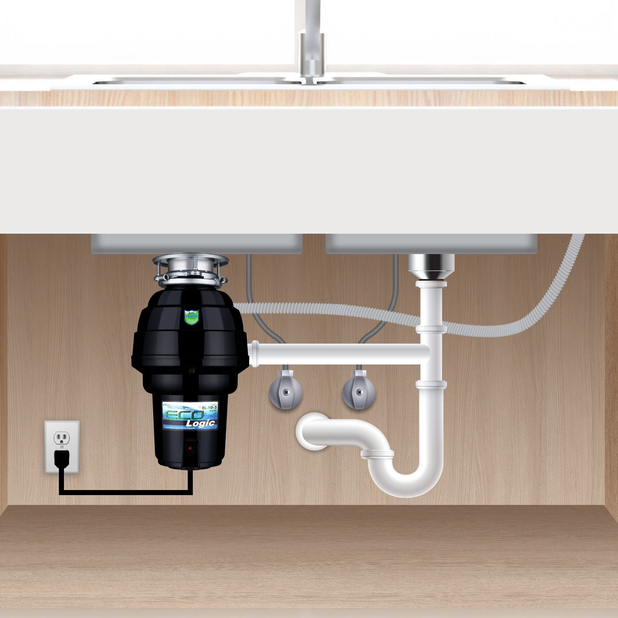 Eco Logic 1-1/4 HP Garbage Disposal, Includes White Sink Flange 10-US-EL-10-DS-3B-WH